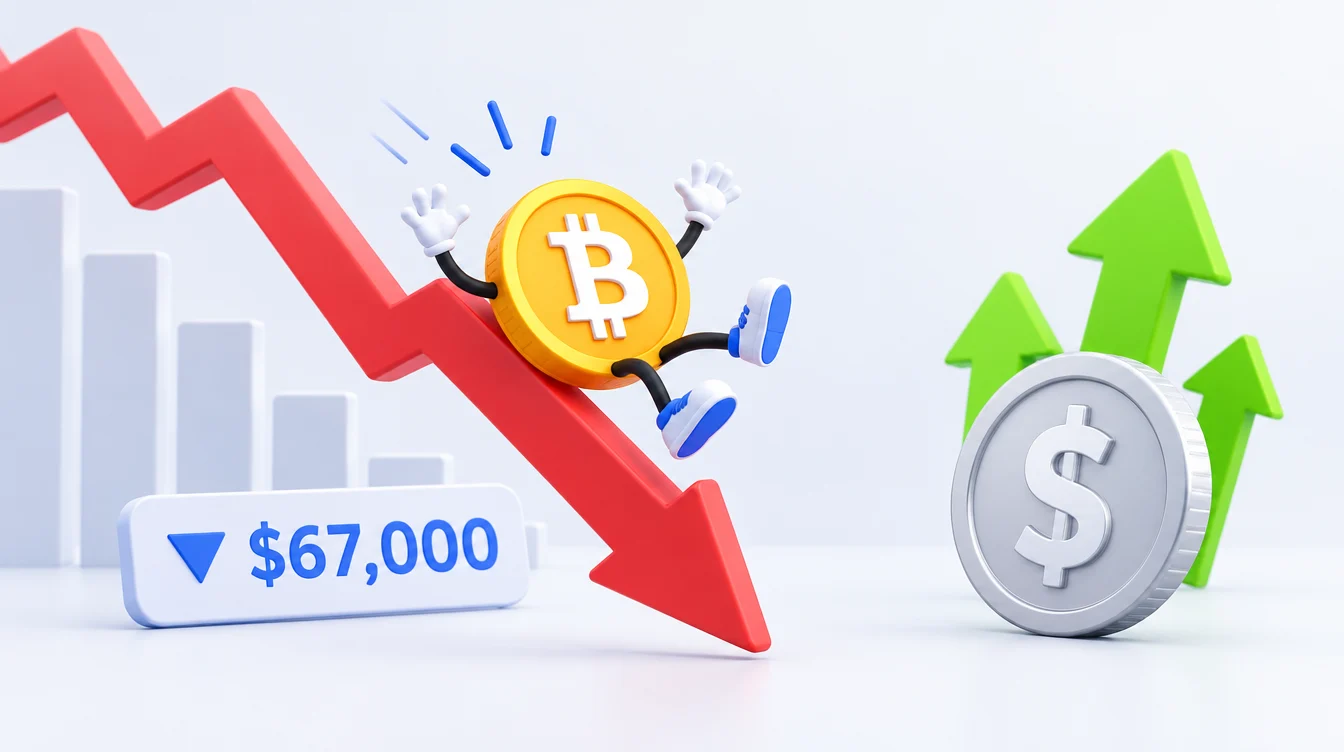 Анатомия криптовалютной бойни: как падение биткоина ниже $67 000 уничтожило $450 млн
