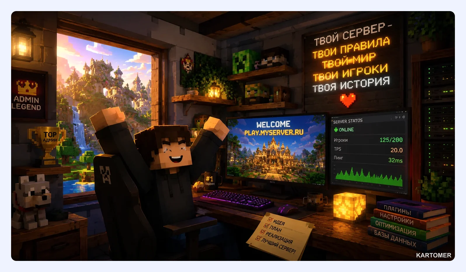 Скриншот: Как создать свой Minecraft сервер на Exaroton?