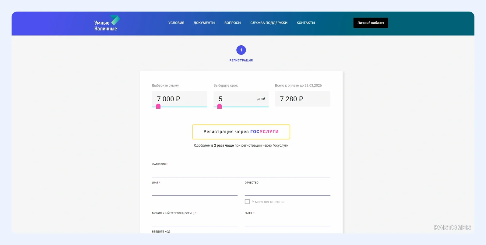 Скриншот: 9. Smartcash — самые короткие займы