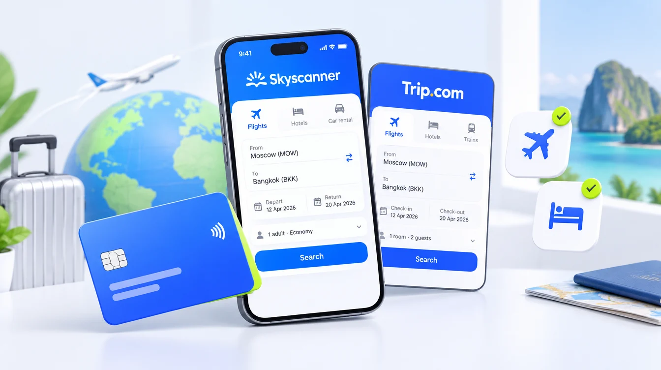 Как оплатить авиабилеты и отели на Skyscanner и Trip.com из России в 2026 году