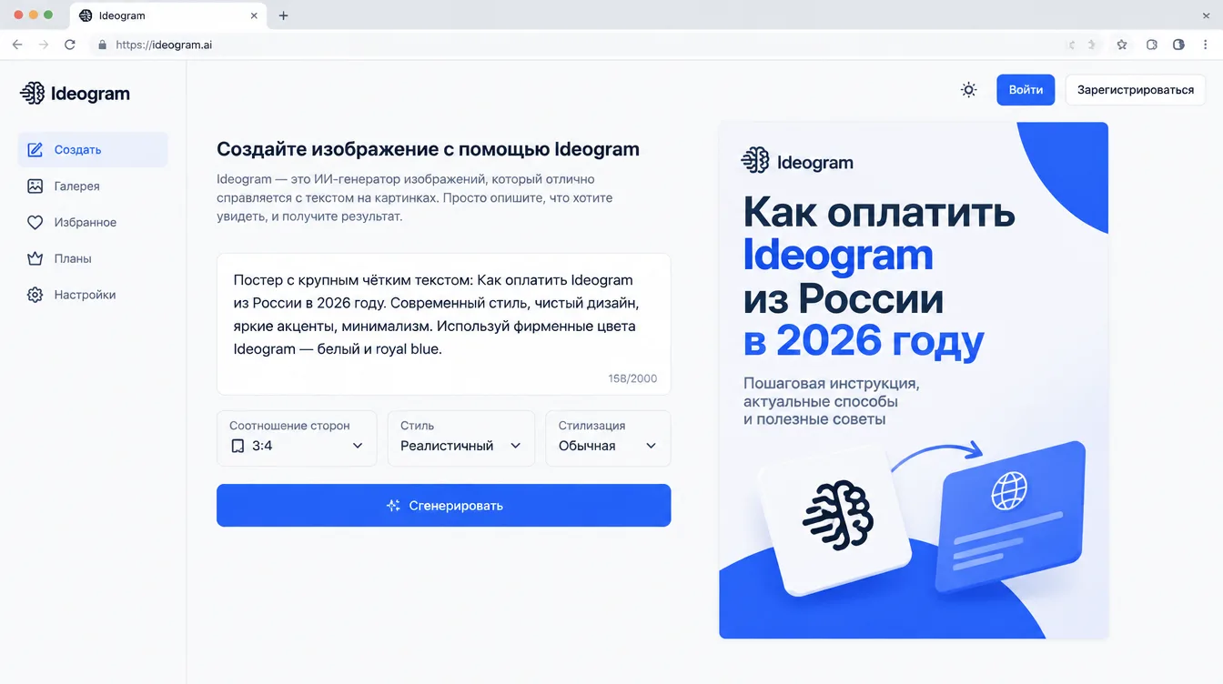 Скриншот: Ideogram с запросом на постер, на котором сгенерирован крупный чёткий текст