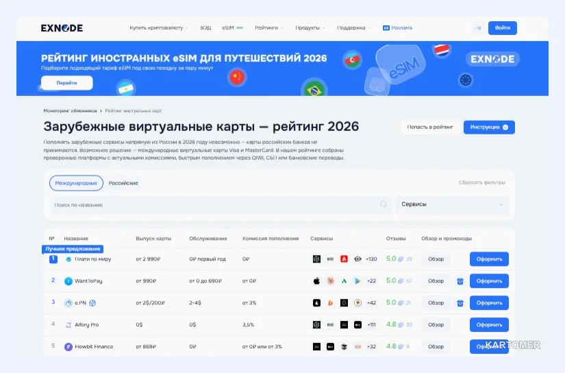 Скриншот: Как выбрать виртуальную карту