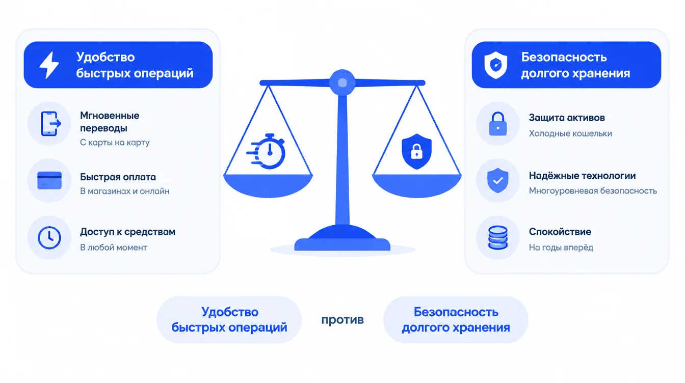 Схема-весы: на одной чаше удобство быстрых операций, на другой безопасность долгого хранения