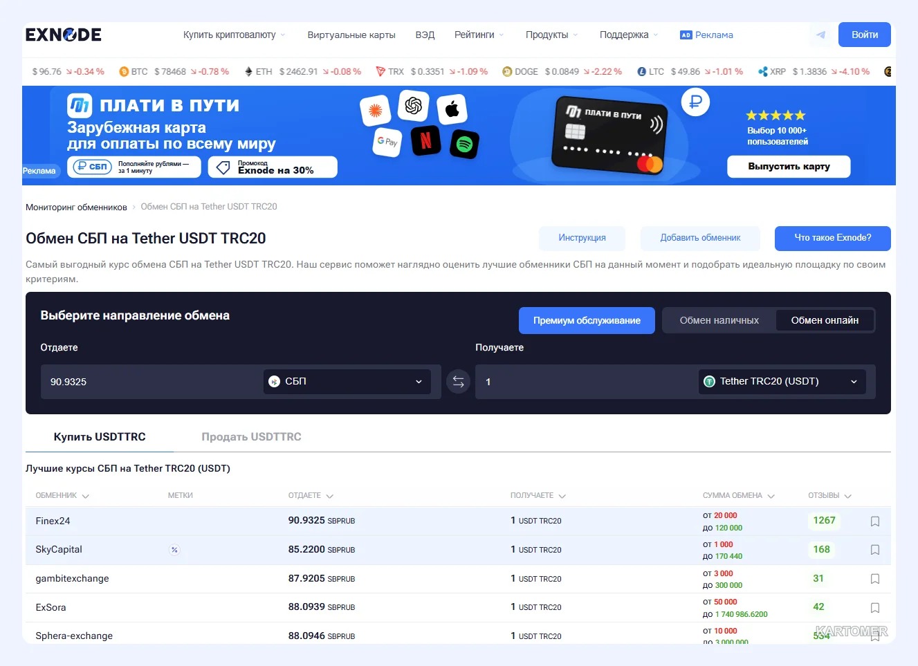 Скриншот: Как вывести USDT на карту: на чем чаще всего теряют деньги при обмене
