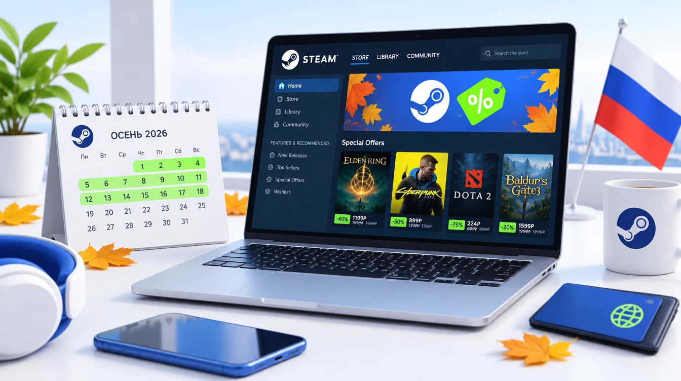 Когда распродажа в Стиме: осенняя распродажа Steam 2026, календарь скидок и как купить игры из России