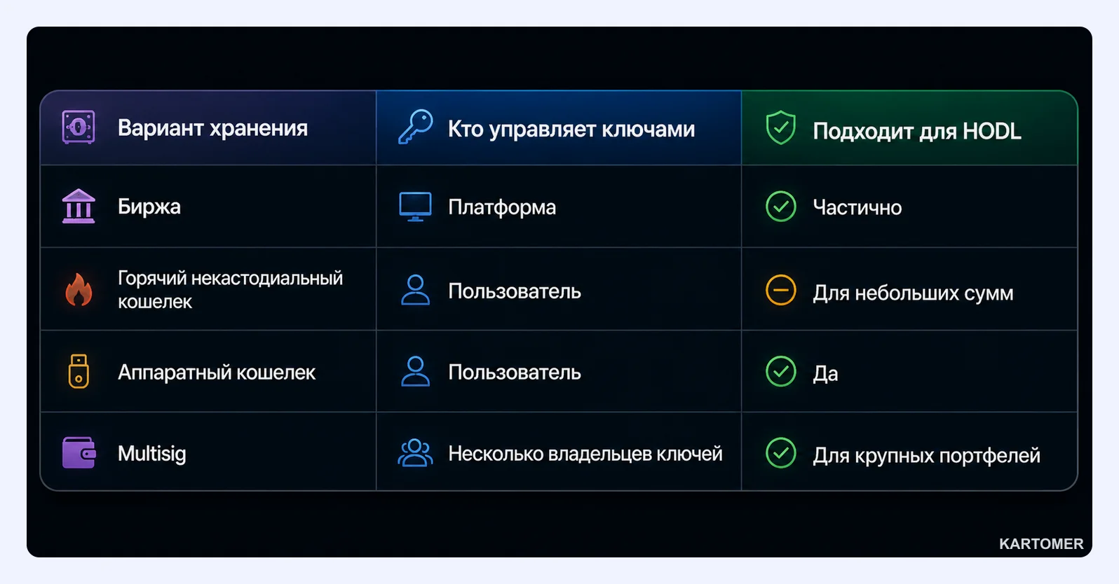 Скриншот: Горячий, холодный, кастодиальный и некастодиальный кошелек