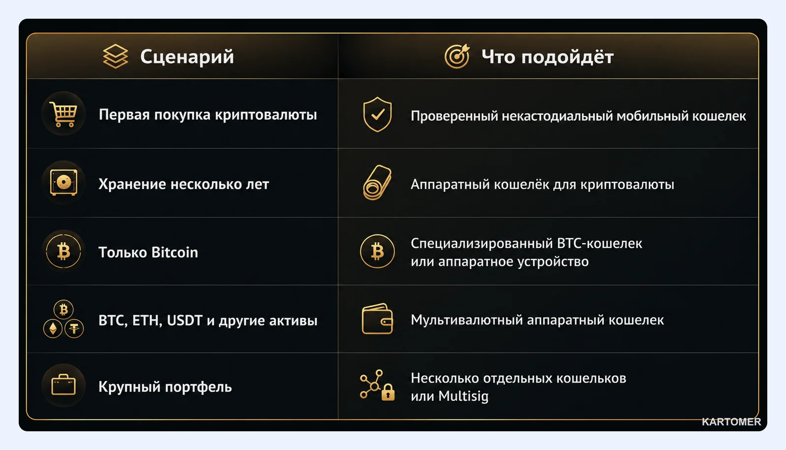 Скриншот: Сравнение вариантов хранения для HODL