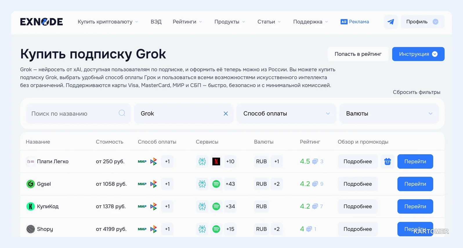 Скриншот: Какие тарифы есть у Grok