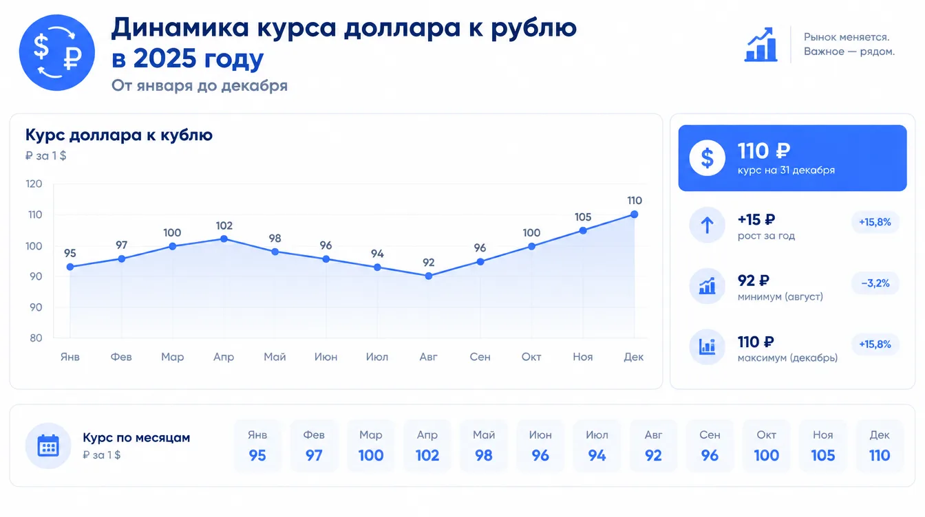 График: динамика курса доллара к рублю в 2025 году — от января до декабря