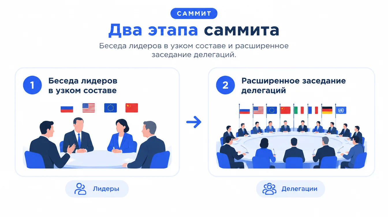Схема: два этапа саммита — беседа лидеров в узком составе и расширенное заседание делегаций
