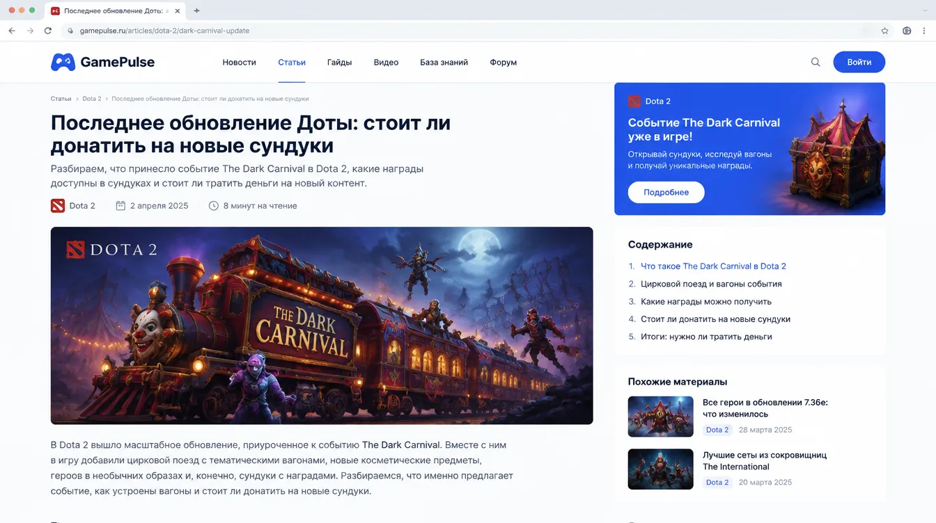 Скриншот: цирковой поезд события The Dark Carnival в Dota 2 с вагонами и героями