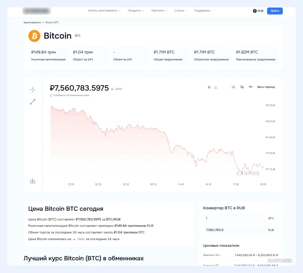 Скриншот: Как найти лучший курс биткоина в криптообменниках России