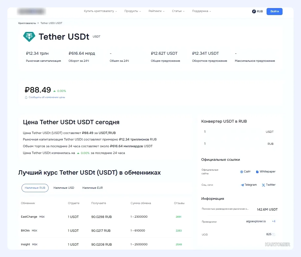 Скриншот: Как найти лучший курс USDT в криптообменниках