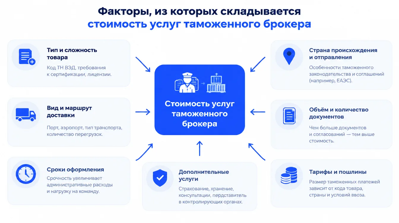 Таблица-инфографика: факторы, из которых складывается стоимость услуг таможенного брокера