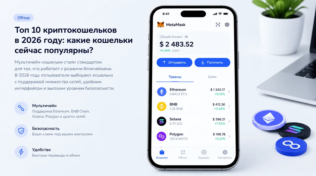 Скриншот: интерфейс мобильного мультичейн-кошелька с балансом токенов и кнопками «Отправить» и «Получить»