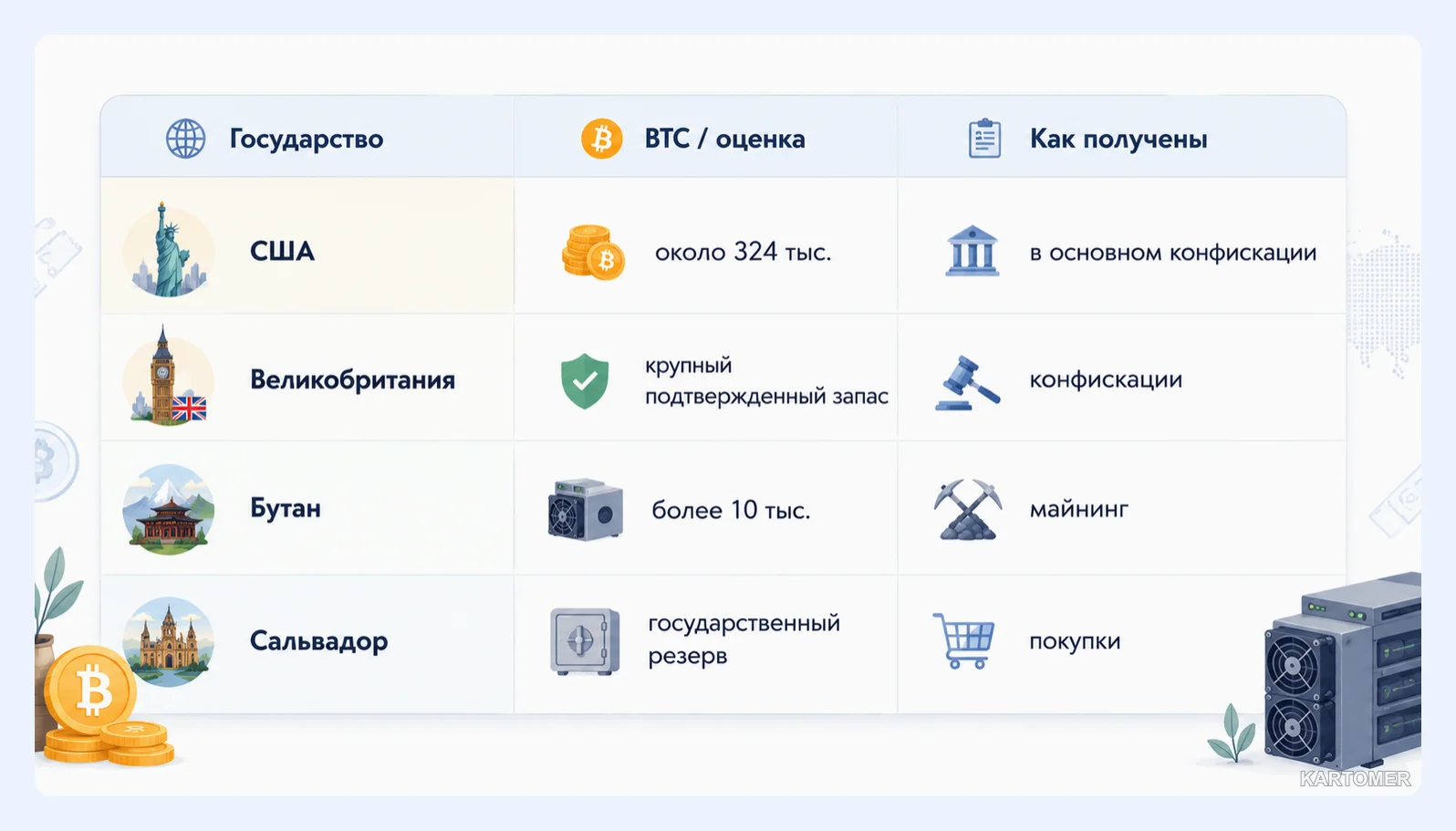 Скриншот: Какие государства владеют наибольшим количеством биткоинов