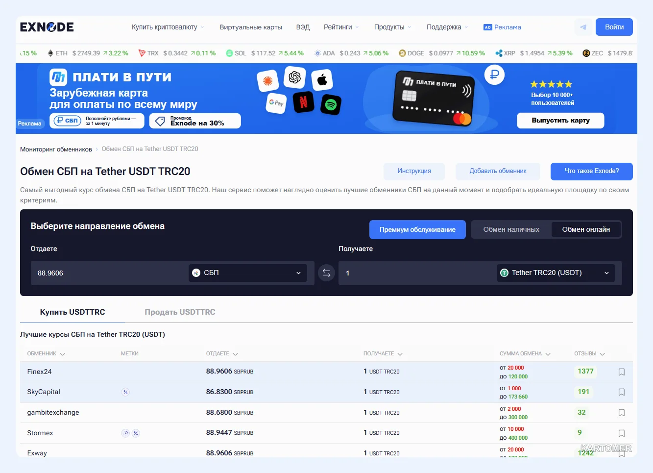 Скриншот: USDT по СБП: как получить Tether новым способом в 2026 году